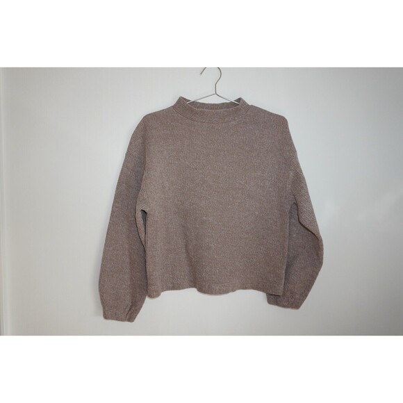 Zara Sweaters - Women’s Zara Mock Neck Balloon Sleeve Neutral Sweater Size Small
